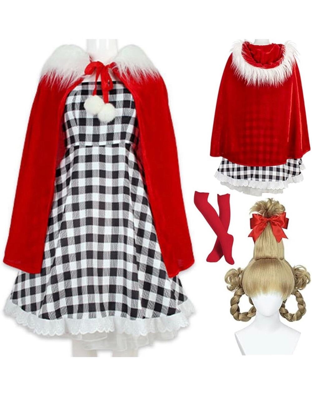 NWT 7 PC Anime Cindy Lou Who Anime Costume Sz 110 8 Yrs Christmas Girls